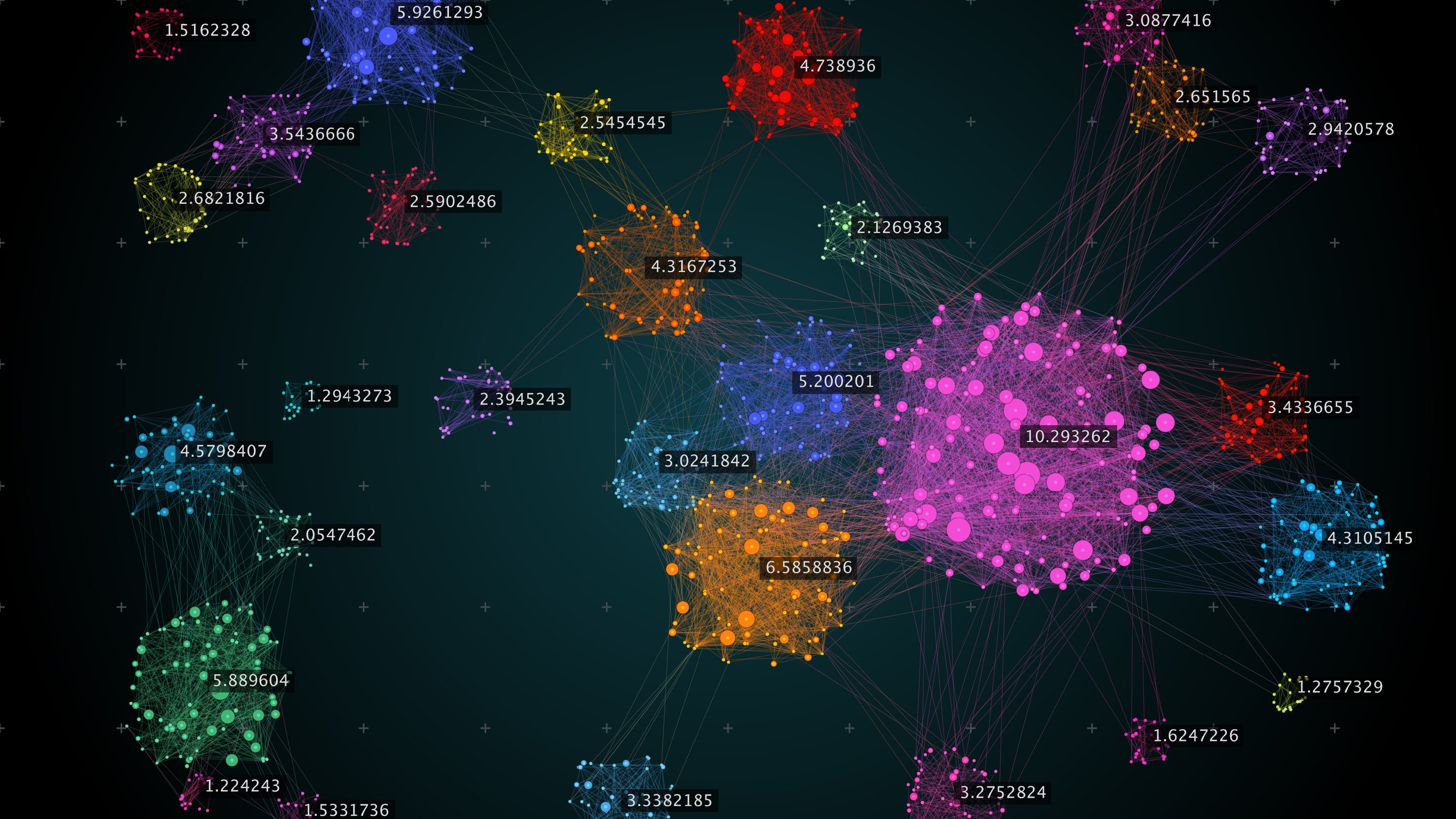 Big data complexity visual representation. Cluster analysis visualization. Advanced analytics. Beauty of data graphic abstract background.